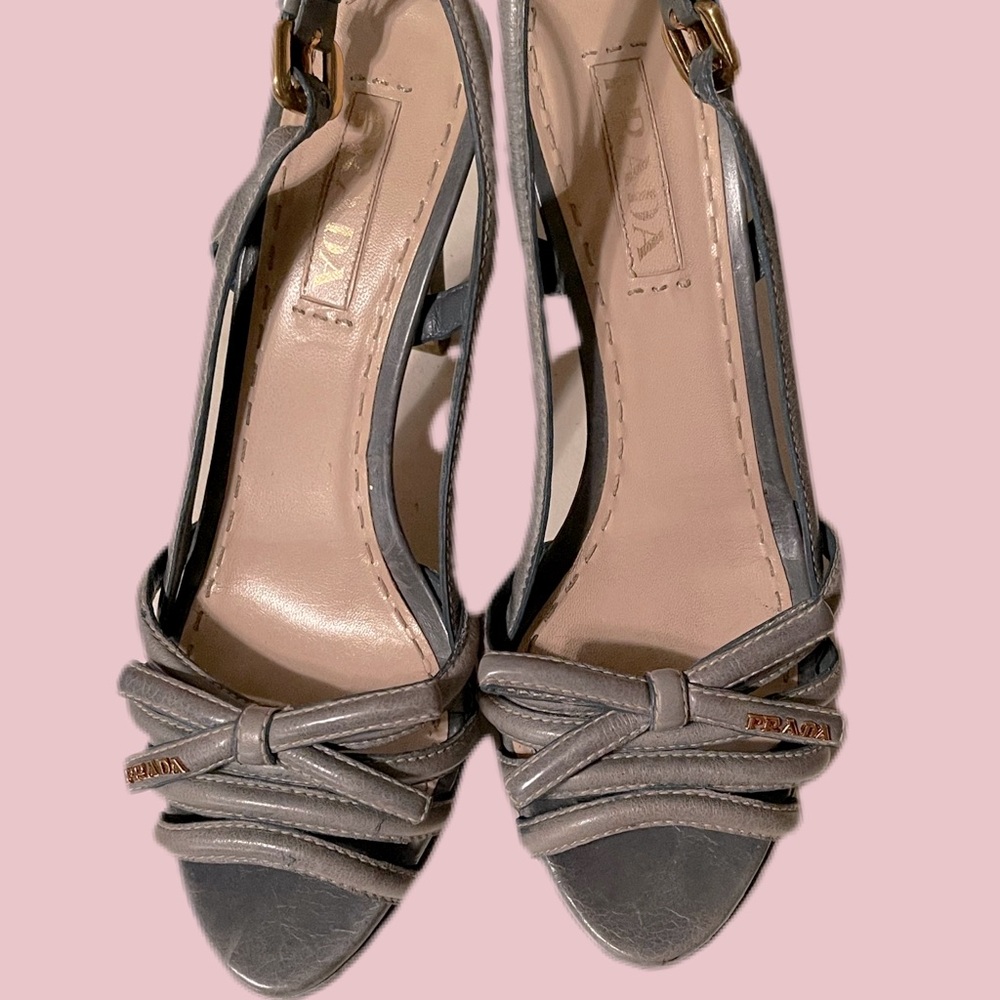 Prada Blue Leather Bow Slingback Heels